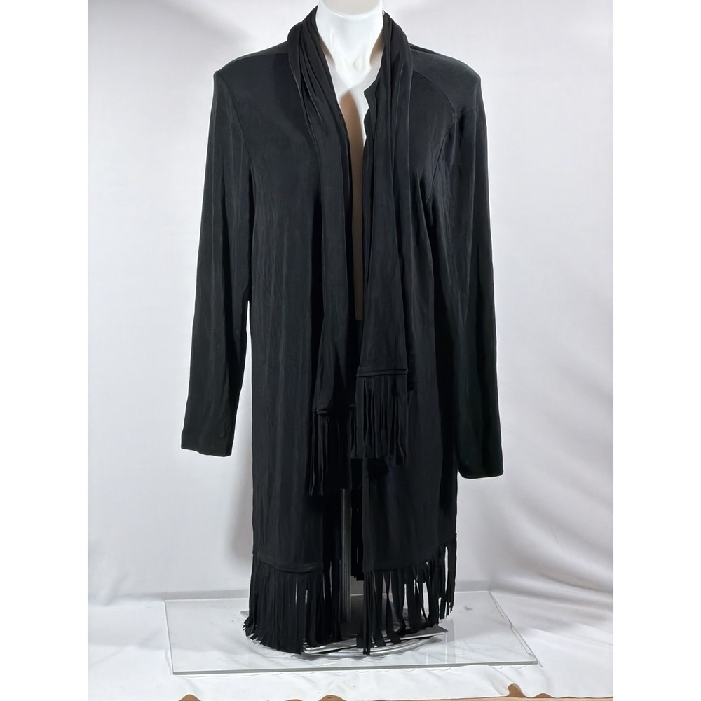 Chicos Travelers Open Front Top Womens 3 Black Fringe Artsy Boho Layered